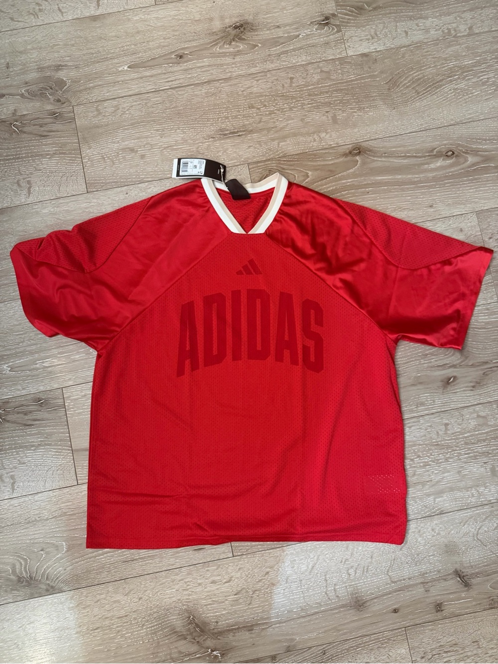 adidas Red Jersey with Cream-Trim V-Neck